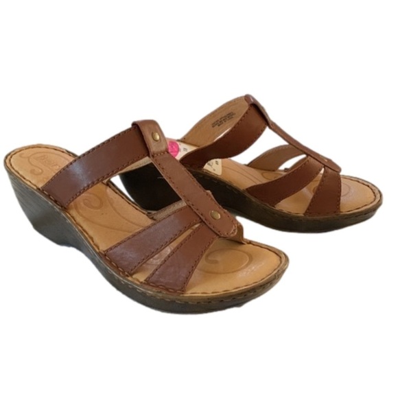 Born Wedge Slip On Sandals NWT, Size US 10M/EUR 42, Saddle Brown Leather - Picture 1 of 9